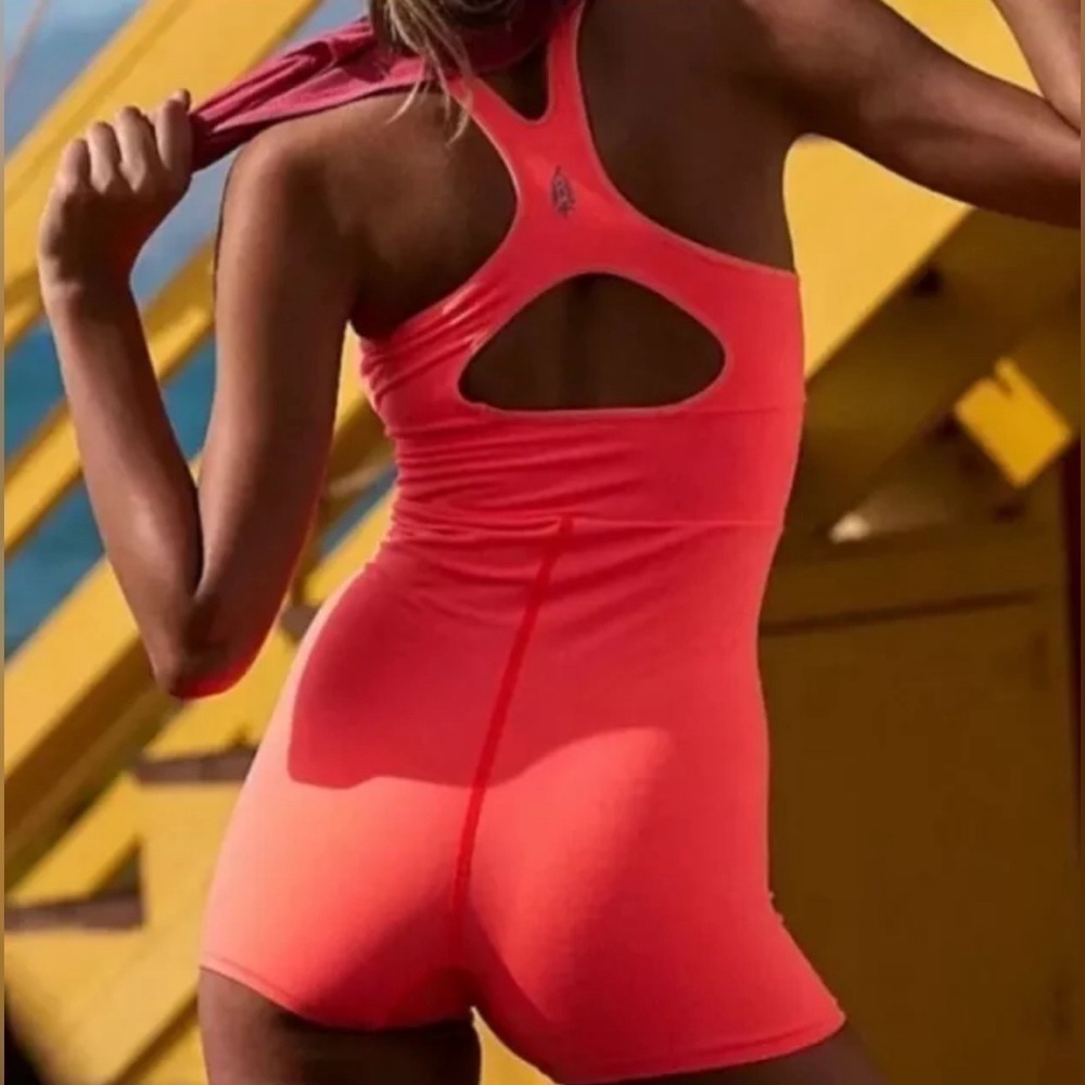 Free People Movement Every Single Time Runsie Neon Coral Romper Sz XS/S NWT